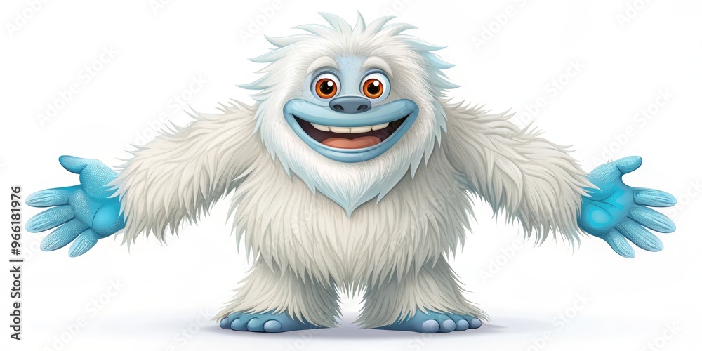Friendly Yeti with Open Arms, Digital Painting, Cartoon Character, White Background, Yeti, Abominable Snowman, Bigfoot Friendly Yeti with Open Arms, Digital Painting, Cartoon Character, White Background, Yeti, Abominable Snowman, Bigfoot