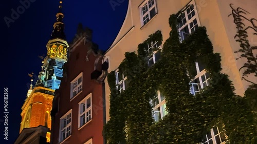 Architecture of the old town center at night. Old town street. Gdansk, Poland.