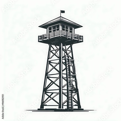 Watch tower for security, flat illustration, graphics resources for gaming asset, on white background