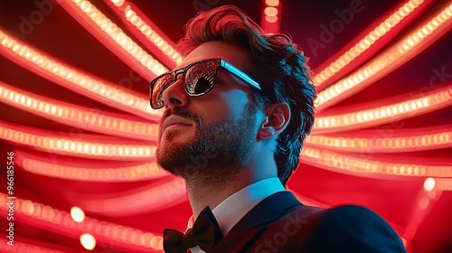 Nighttime scene in a glamorous casino guests dressed elegantly bright lights high resolution high detail ultra HD color grading