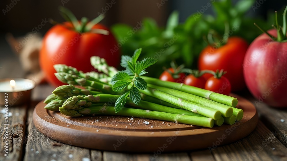 Fresh Asparagus and Vegetables on Wood Fresh Asparagus and Vegetables on Wood