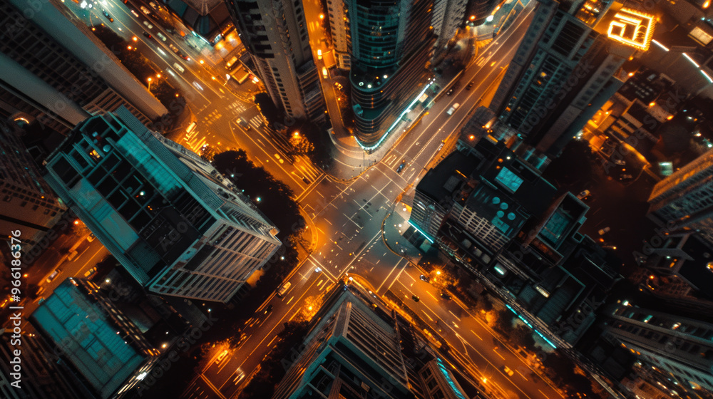 Aerial View of Cityscape at Night. Concept of Urban Development, Nightlife, City Lights, Modern Architecture Aerial View of Cityscape at Night. Concept of Urban Development, Nightlife, City Lights, Modern Architecture