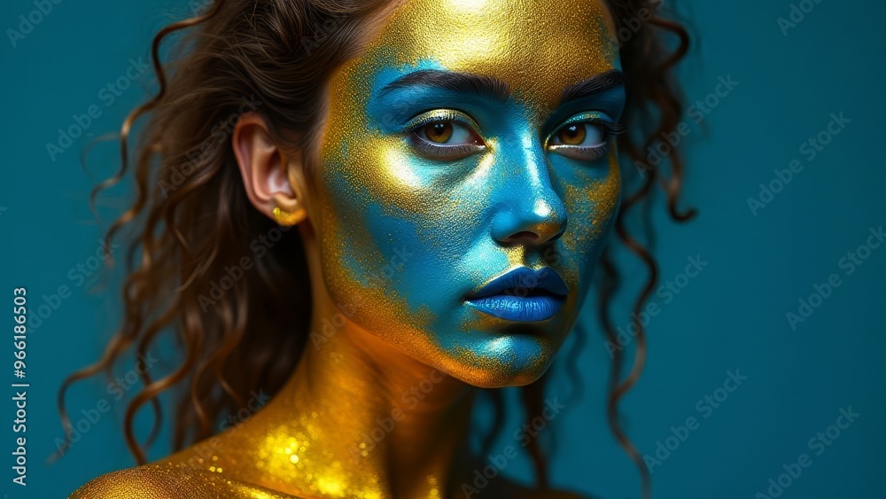 Obraz premium Vibrant Blue and Gold Portrait