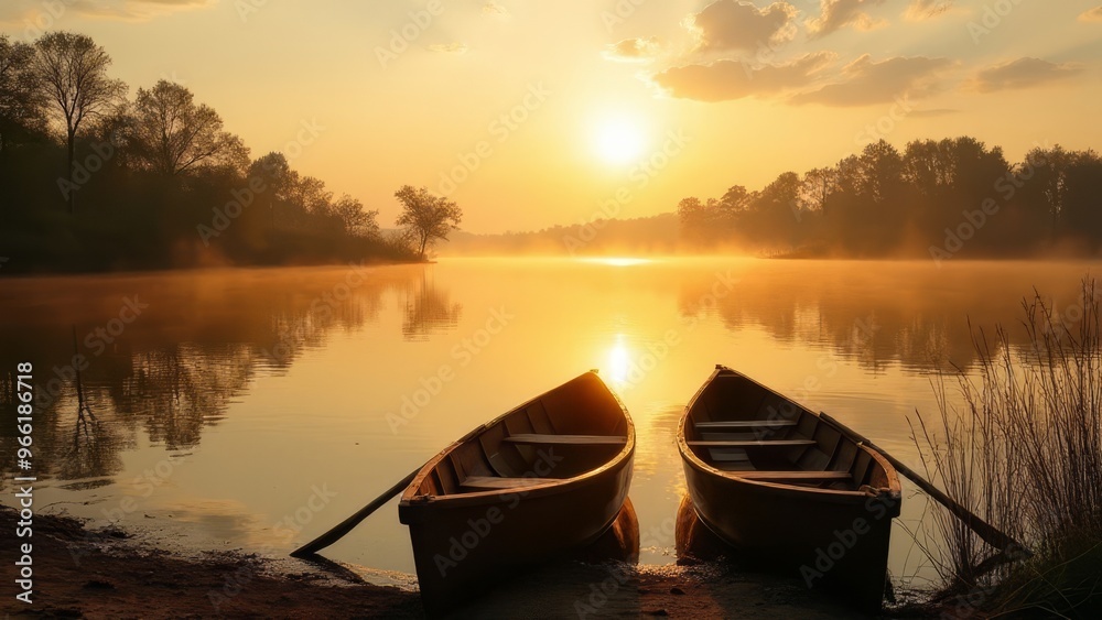Obraz premium Serene Sunset Over Calm Lake
