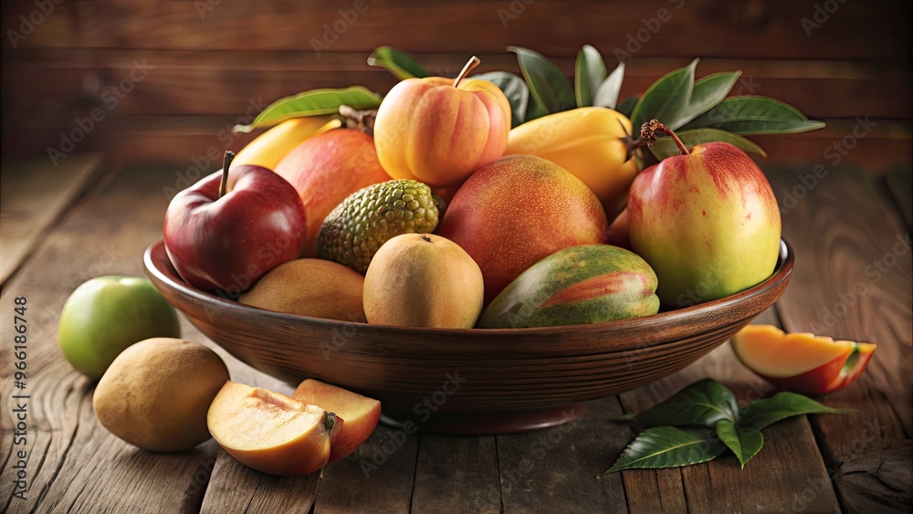 A bowl overflows with a colorful bounty of fresh fruits. A bowl overflows with a colorful bounty of fresh fruits.