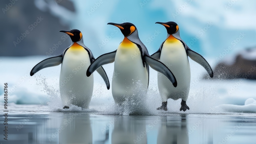 Obraz premium Playful Penguins on Ice