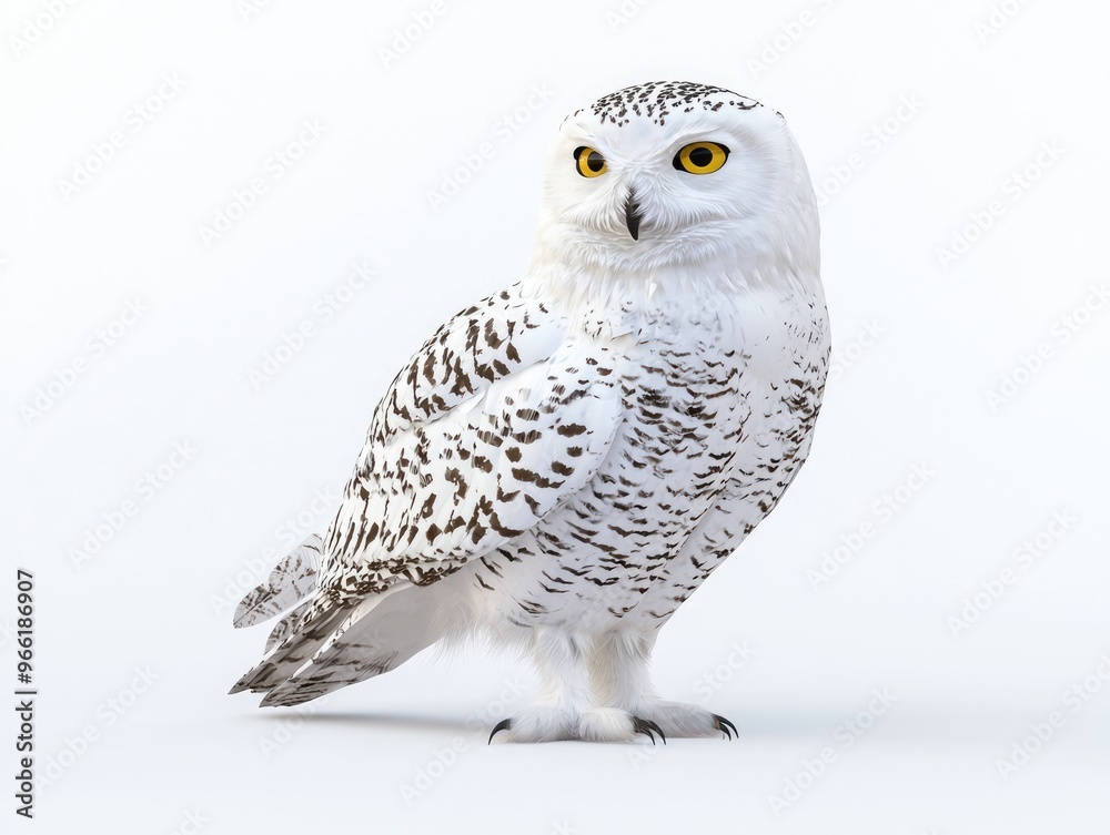 Naklejka premium Majestic snowy owl standing on white background