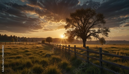 Wallpaper Mural Serene Sunset Over Tranquil Pasture Torontodigital.ca