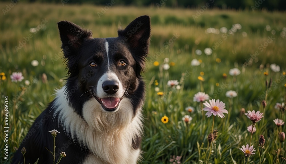 Fototapeta premium Happy Dog in Blooming Meadow