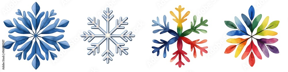 A collection of beautifully designed snowflakes in varying colors, showcasing intricate patterns and artistic creativity. A collection of beautifully designed snowflakes in varying colors, showcasing intricate patterns and artistic creativity.