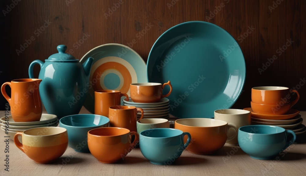 Fototapeta premium Vibrant Ceramic Tableware Display