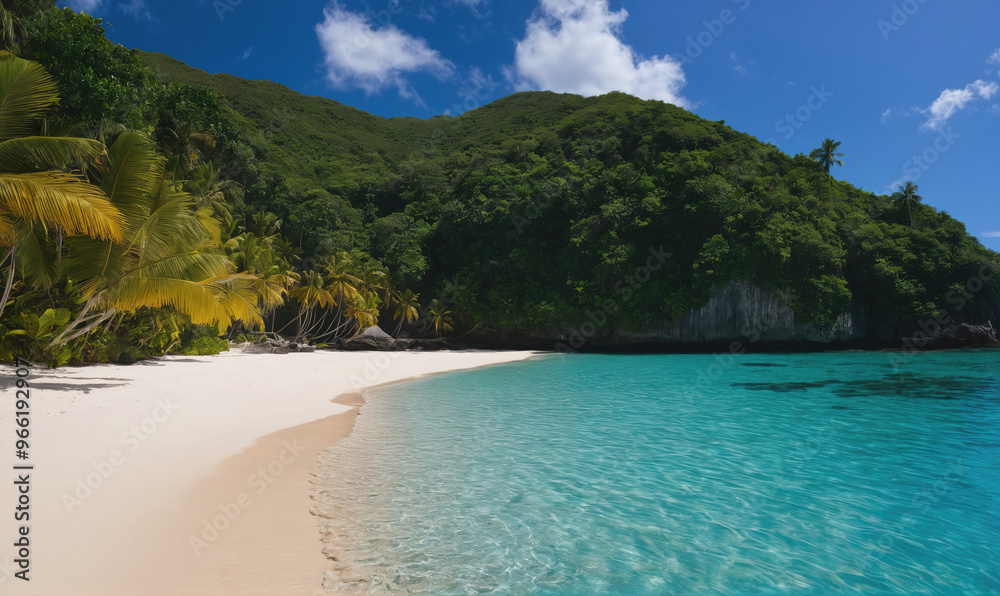 Fototapeta premium A beautiful beach with a clear blue ocean