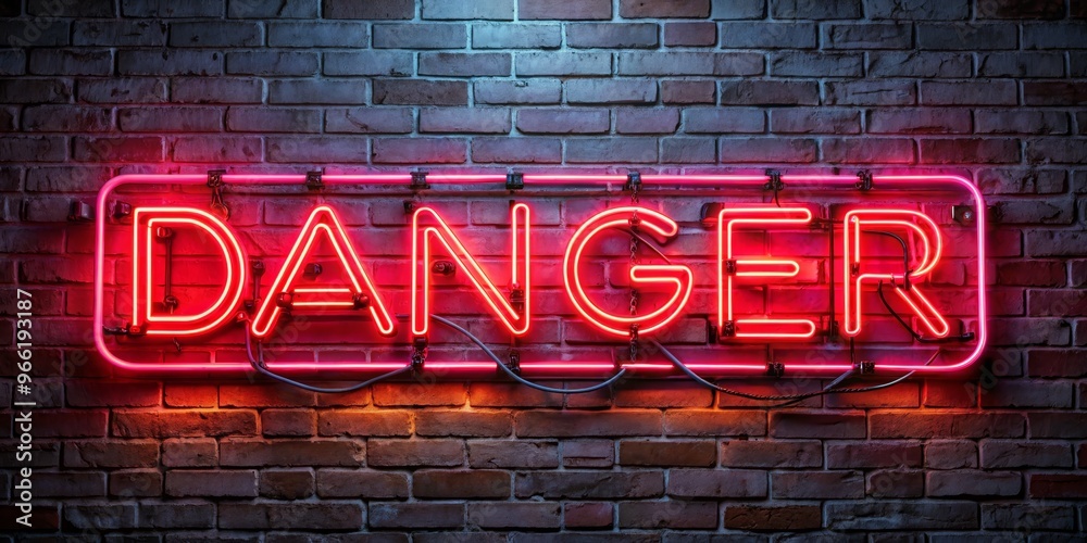 Neon Sign Danger Brick Wall, Neon Sign, Brick Wall, Danger Sign Neon Sign Danger Brick Wall, Neon Sign, Brick Wall, Danger Sign