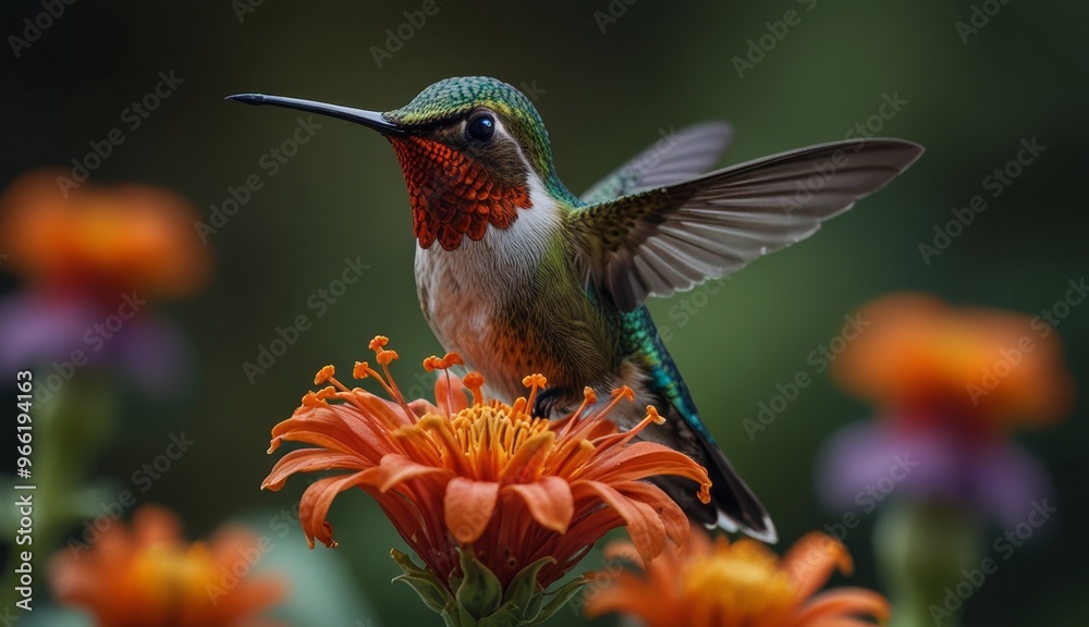 Fototapeta premium Vibrant Hummingbird on Flower