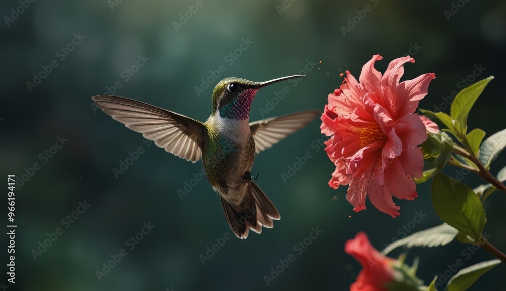 Fototapeta premium Hummingbird Feeding on Vibrant Flower
