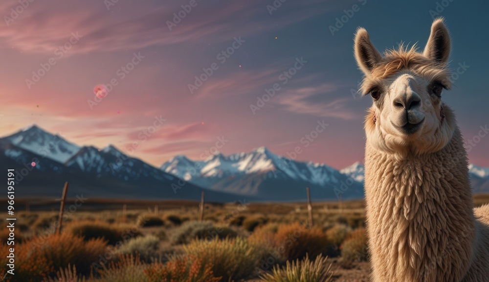 Obraz premium Llama in Majestic Mountain Landscape