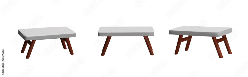 Isolated 3D kitchen table with different views on an isolated background. Isolated 3D kitchen table with different views on an isolated background.