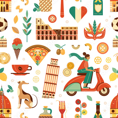 Travel Italy Pattern with Landmarks and Food