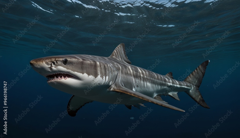 Fototapeta premium Majestic Tiger Shark Underwater Portrait