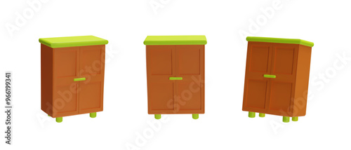 3D wardrobe vector icon set illustration