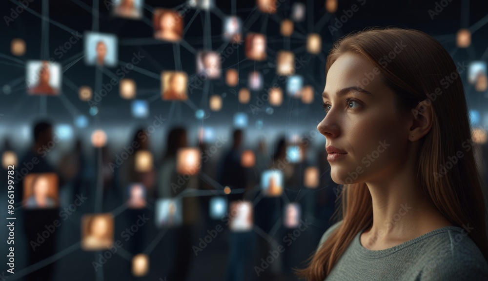 Obraz premium Woman in Digital Network Connection