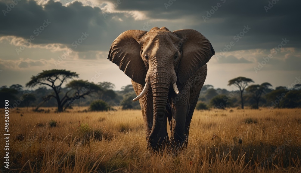 Fototapeta premium Majestic Elephant in Golden Savanna
