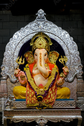 09 September 2024, Pune, Maharashtra, India, Beautiful sculpture of Lord Ganesh called as Tambdi Jogeshwari Ganpati near ABC chowk, Pune, during Ganesh Utsav Festival 2024. photo