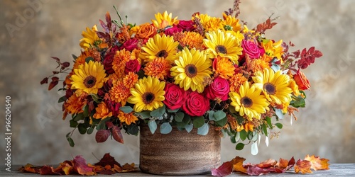 Wallpaper Mural Vibrant Autumnal Bouquet in Ceramic Vase with Cozy Vibes Torontodigital.ca