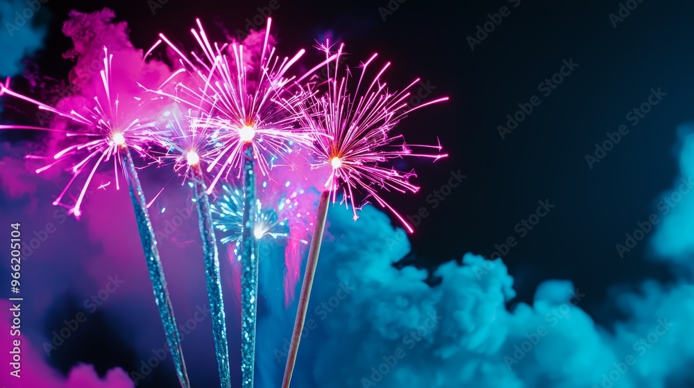 Fireworks Over a Night Sky, Analyze the energy and excitement of fireworks lighting up a dark night sky, providing a dynamic and celebratory backdrop for New Year's Eve or national celebrations Fireworks Over a Night Sky, Analyze the energy and excitement of fireworks lighting up a dark night sky, providing a dynamic and celebratory backdrop for New Year's Eve or national celebrations