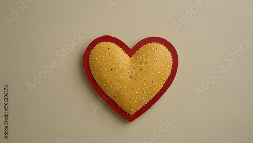 Yellow background with a red heart and colored borders