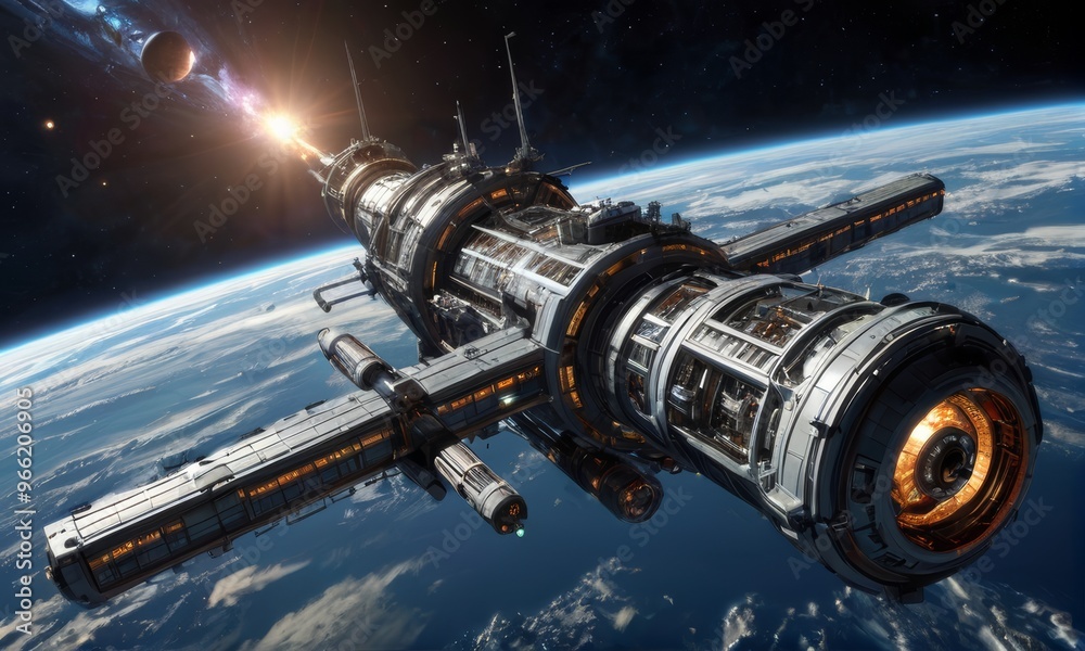 Futuristic Space Station Orbiting Earth Futuristic Space Station Orbiting Earth