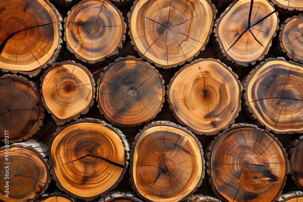 Stacked tree logs, showcasing their circular cross-sections with intricate patterns and textures. The warm tones of the wood highlight the natural beauty of the logs. Stacked tree logs, showcasing their circular cross-sections with intricate patterns and textures. The warm tones of the wood highlight the natural beauty of the logs.