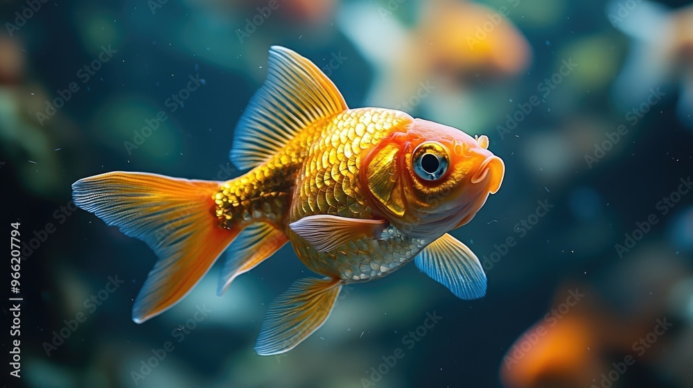 Serene Goldfish Gliding Through Glass Tank with Crystal Clear Water Serene Goldfish Gliding Through Glass Tank with Crystal Clear Water