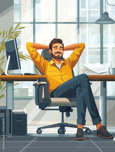 Man relaxing at his desk in an office