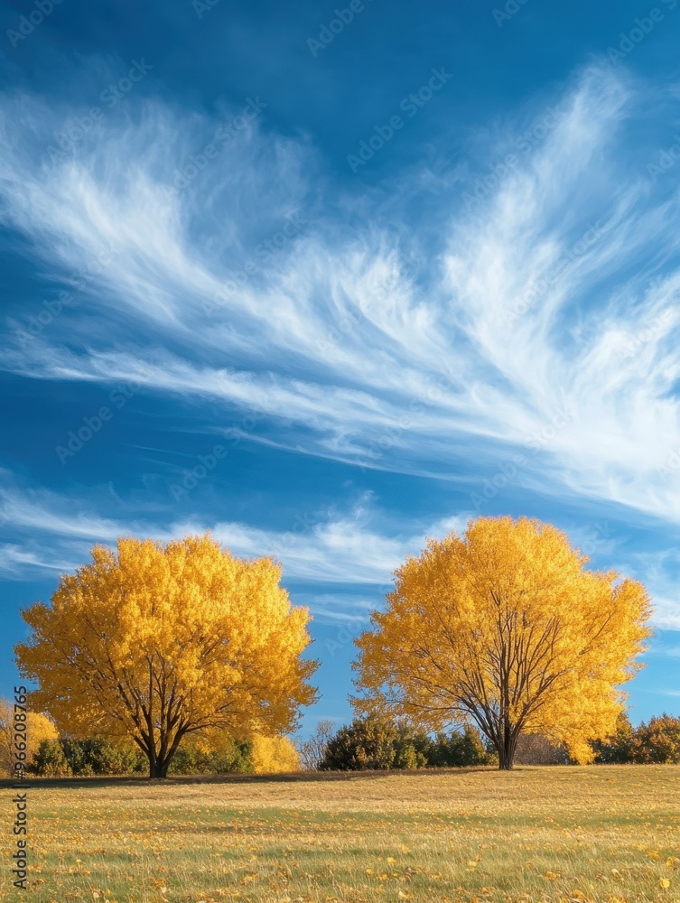 Tranquil Autumn Landscape with Trees in the Distance and Vast Negative Space Sky Tranquil Autumn Landscape with Trees in the Distance and Vast Negative Space Sky