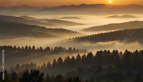 Stunning Sunrise Over Misty Mountains