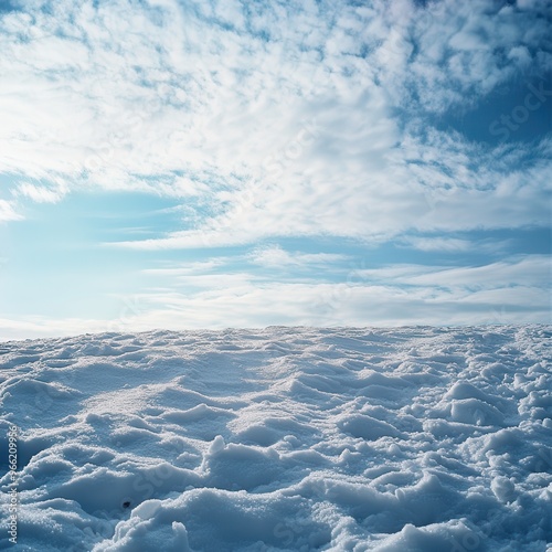 Serene Winter Landscape with Snow-Covered Ground and Open Sky Negativespace photo