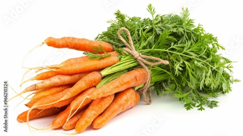 a bundle of carrots, white background