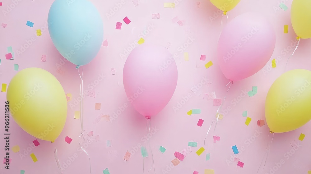 Obraz premium Colorful balloons and confetti create a festive atmosphere for a celebration