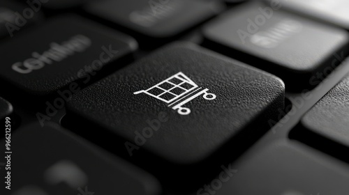 Black Friday Shopping Cart Icon on Keyboard Key Close-Up