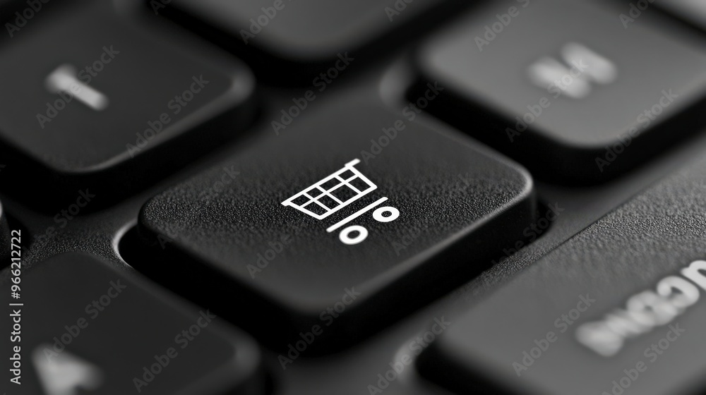Black Friday Shopping Cart Icon on Keyboard Key Close-Up