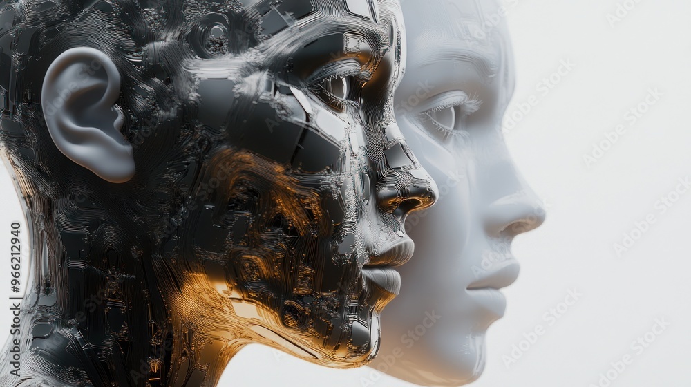 Human-mimicking robotic side profile with intricate design