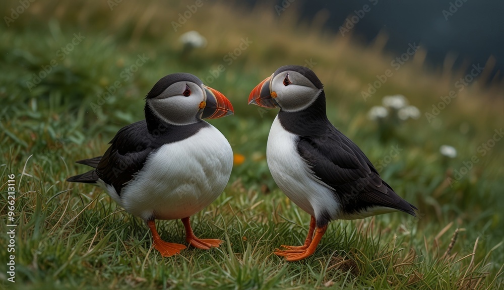 Charming Puffins on a Meadow Charming Puffins on a Meadow