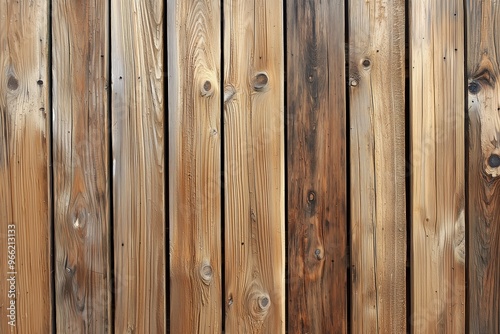 Wooden planks with varying shades of brown and texture, showcasing natural wood grain and knots.