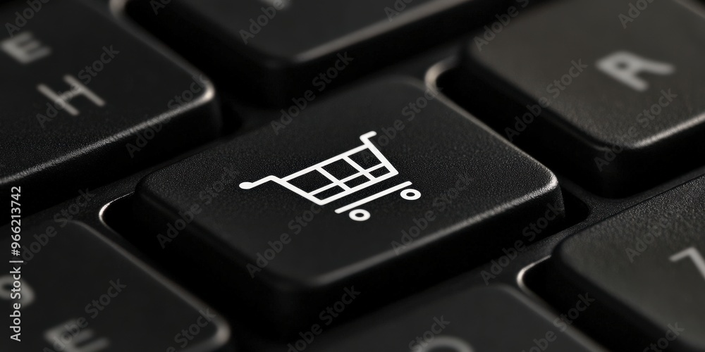 Black Friday Shopping Cart Icon on Keyboard Key Close-Up Black Friday Shopping Cart Icon on Keyboard Key Close-Up