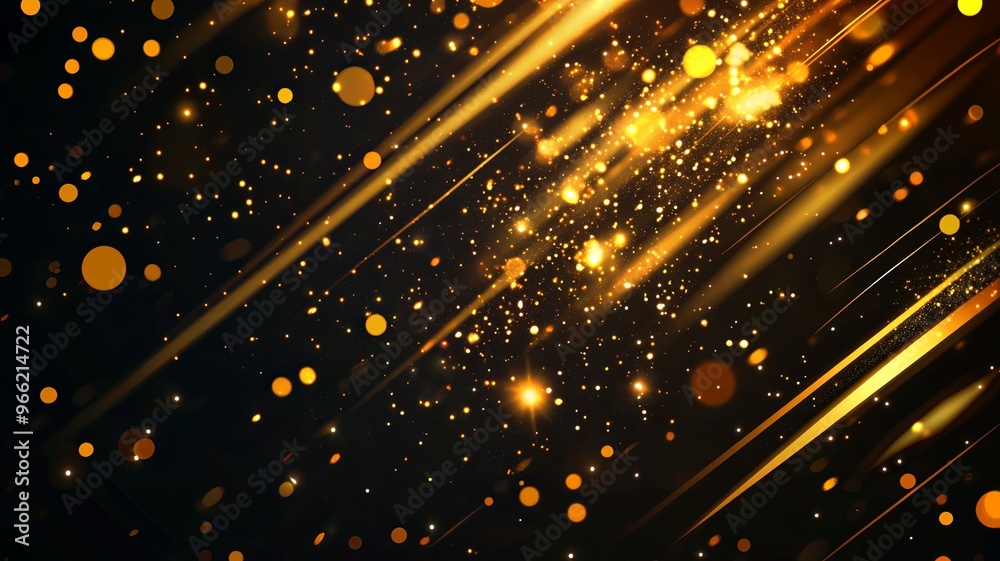 Fototapeta premium Elegant golden scene diagonal glowing with lighting effect sparkle on black background. Template premium award design. Vector illustration