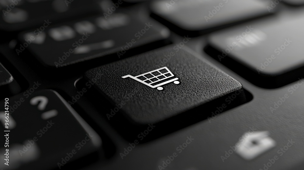 Black Friday Shopping Cart Icon on Keyboard Key Close-Up Black Friday Shopping Cart Icon on Keyboard Key Close-Up