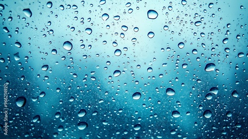 Water and rain drops on the glass, abstract view, Drops of rain on blue glass background / drops on glass after rain 