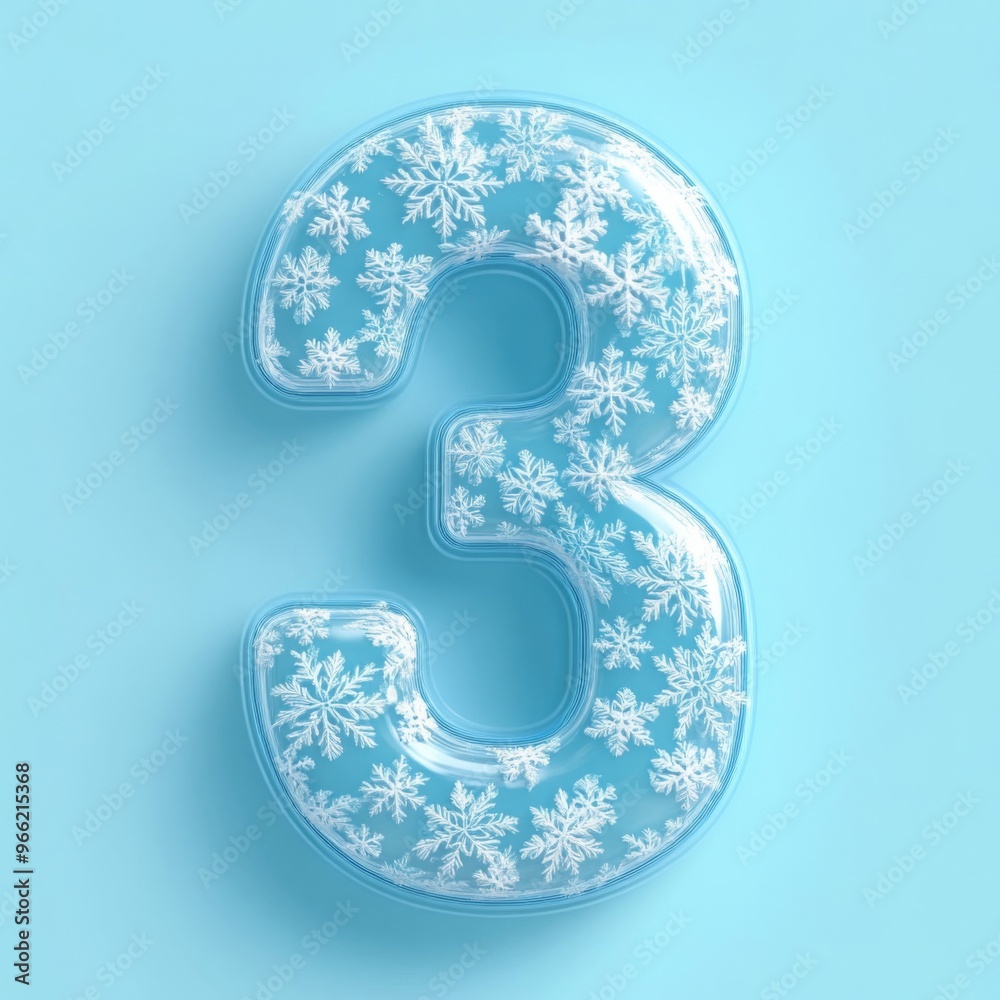 Ice number 3 with snowflakes on blue background Ice number 3 with snowflakes on blue background
