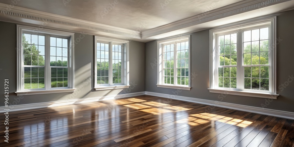 Sunlight Streaming Through Windows in a Modern Room, Hardwood Floors, Window Light, Interior Design, Home Decor